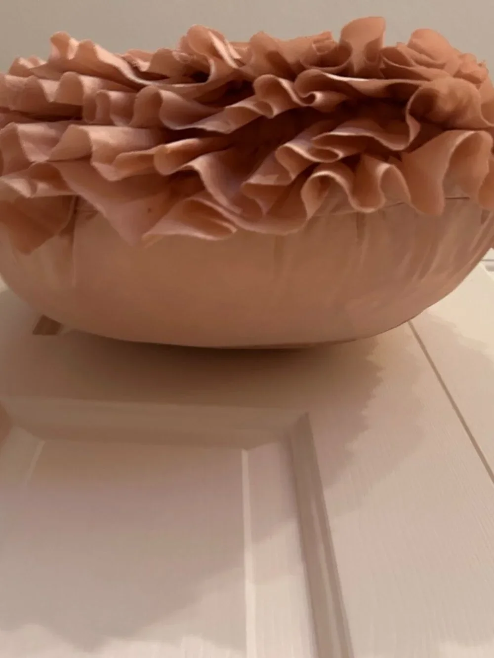 Pier 1 Pink Satin Ruffled Round Pillow 16 inches